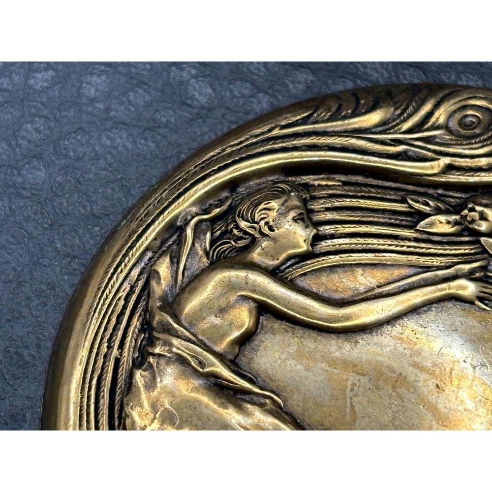 Vintage Art Nouveau Style Lady Peacock Brass Tone Brooch Pin - Picture 6 of 10
